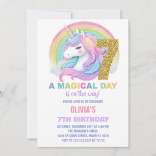 Rainbow Glitter Unicorn Birthday Invitations