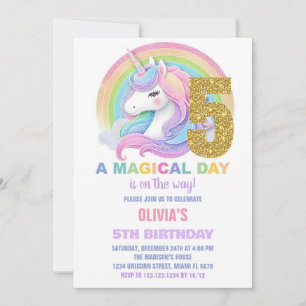 Rainbow Glitter Unicorn Birthday Invitations