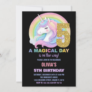 Rainbow Glitter Unicorn Birthday Invitations