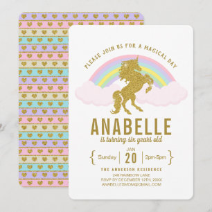 Rainbow Glitter Unicorn Birthday Party Invitation