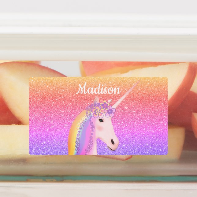 Rainbow Glitter Unicorn Personalized Waterproof (Affixed)