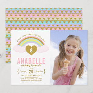 Rainbow Glitter Unicorn Photo Birthday Invitation