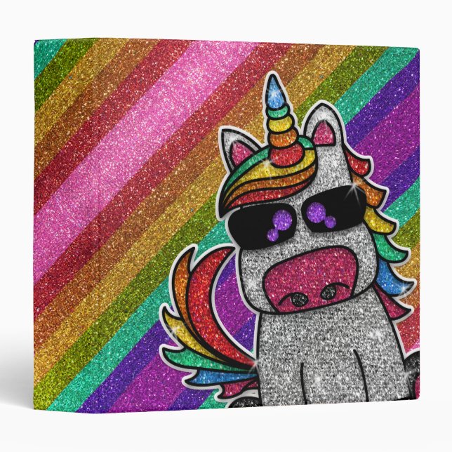 Rainbow Glitter Unicorn Sparkly Diamond Sparkles  Binder (Front/Spine)