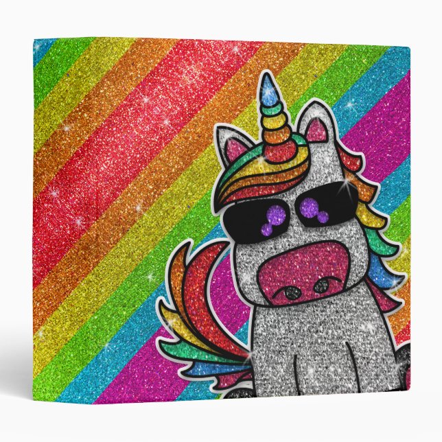 Rainbow Glitter Unicorn Sparkly Diamond Sparkles  Binder (Front/Spine)