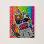 Rainbow Glitter Unicorn Sparkly LGBT Sparkles Jigsaw Puzzle<br><div class="desc">Rainbow unicorn sparkles brightly with a faux glitter effect. Background features sparkly glitter. Available in other cute kawaii cartoon characters and many other colour combinations.</div>