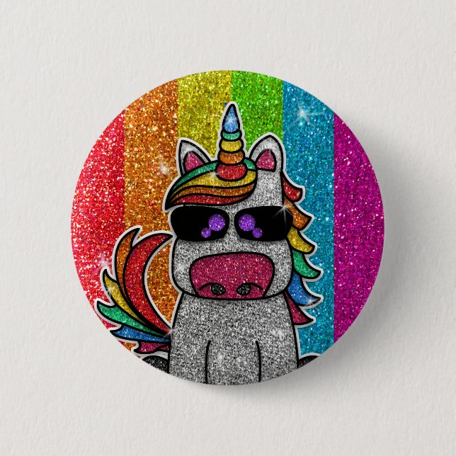 Rainbow Glitter Unicorn Sparkly LGBTQ Sparkles     2 Inch Round Button (Front)