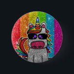 Rainbow Glitter Unicorn Sparkly LGBTQ Sparkles     2 Inch Round Button<br><div class="desc">Rainbow unicorn sparkles brightly with a faux glitter effect. Background features sparkly glitter. Available in other cute kawaii cartoon characters and many other colour combinations.</div>