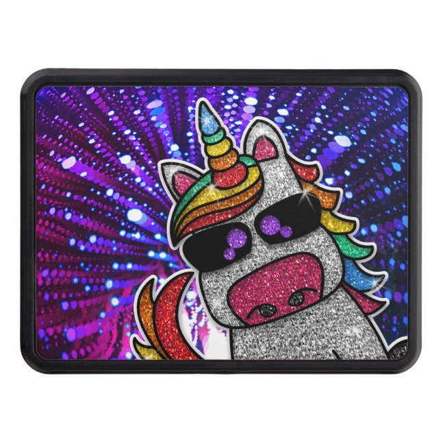 Rainbow Glitter Unicorn Sparkly Trippy Sparkles    Trailer Hitch Cover (Front)