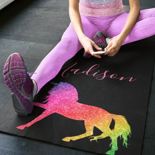 Rainbow Glitter Unicorn Yoga Mat Personalized (Creator Uploaded)
