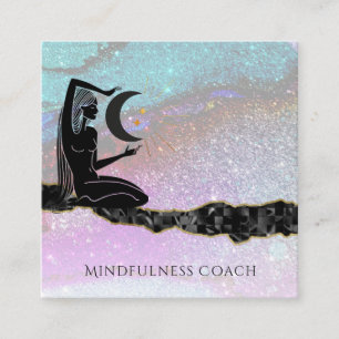 *~* Rainbow Glitter . Universe GODDESS Meditation Square Business Card