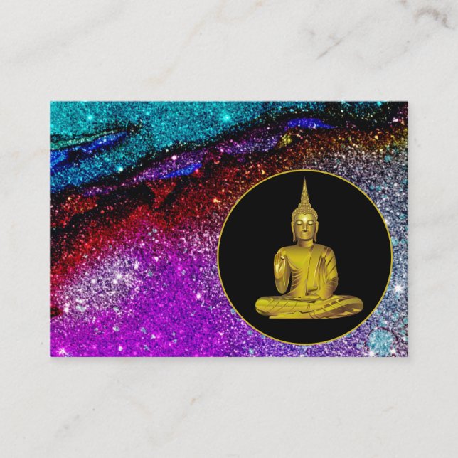 *~* Rainbow Glitter Universe Meditation Buddha  Business Card (Front)