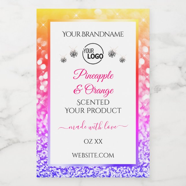 Rainbow Glitter White Product Labels Logo Diamonds (Single Label)