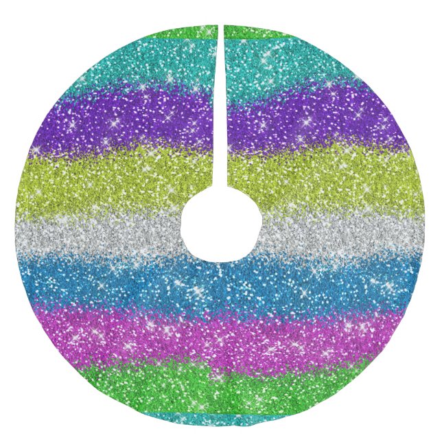Rainbow Glitters Stripes Brushed Polyester Tree Skirt (Front)