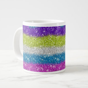 Rainbow Glitters Stripes Large Coffee Mug