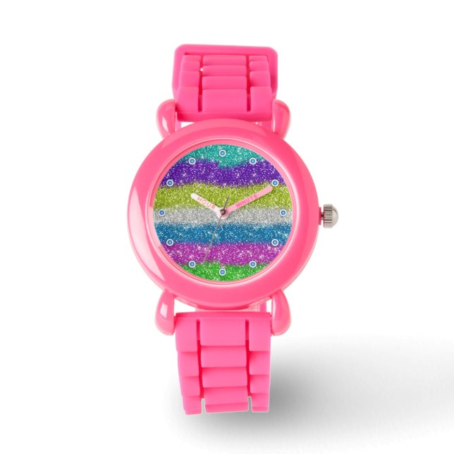 Rainbow Glitters Stripes Watch (Front)