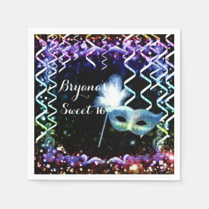 Rainbow Glow Masquerade Mask Birthday Party Napkin