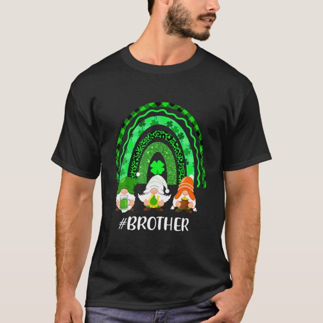 Rainbow Gnome Brother Shamrock Leopard Plaid St Pa T-Shirt (Front)