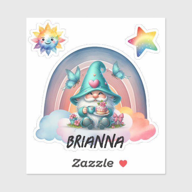 Rainbow Gnome Dreams, Sticker Cloud personnalisabl (Feuille)