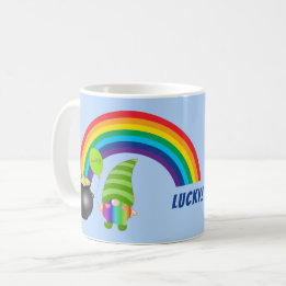 Rainbow Gnome Pot of Gold St Patricks Day Coffee Mug