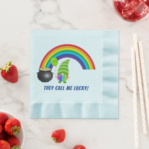 Rainbow Gnome Pot of Gold St Patricks Day Coined Napkin