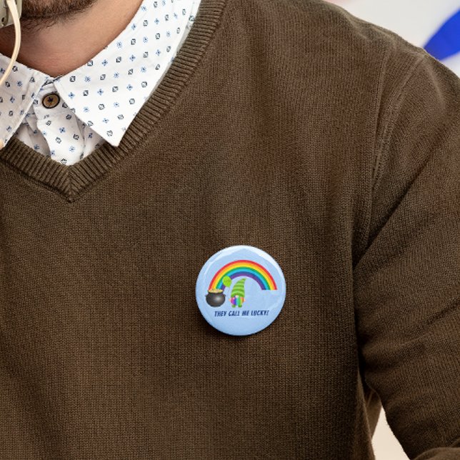 Rainbow Gnome Pot of Gold St Patricks Day Pin-Back 2 Inch Round Button (Rainbow Gnome Pot of Gold St Patrick's Day Pin-Back Button)