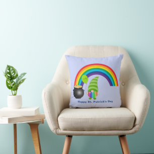 Rainbow Gnome Pot of Gold St Patricks Day Throw Pillow