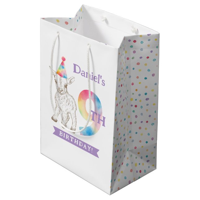 Rainbow Goat 9th Birthday Party Favour Bag (Back Angled)