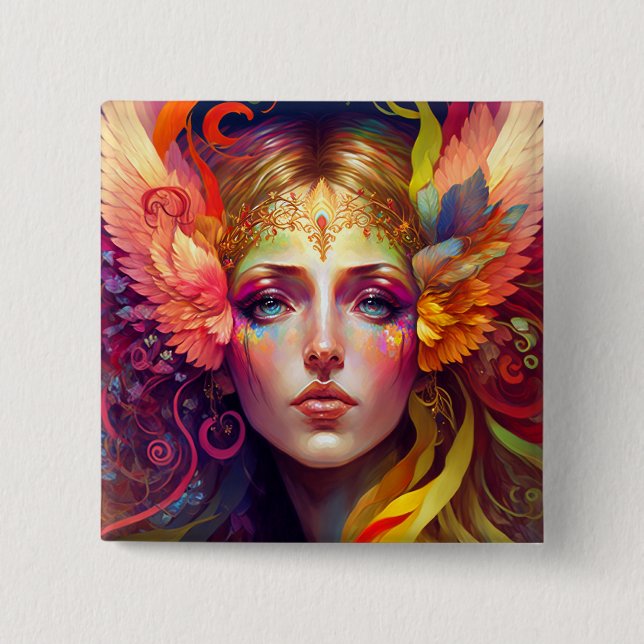 Rainbow Goddess Fantasy Art 2 Inch Square Button (Front)