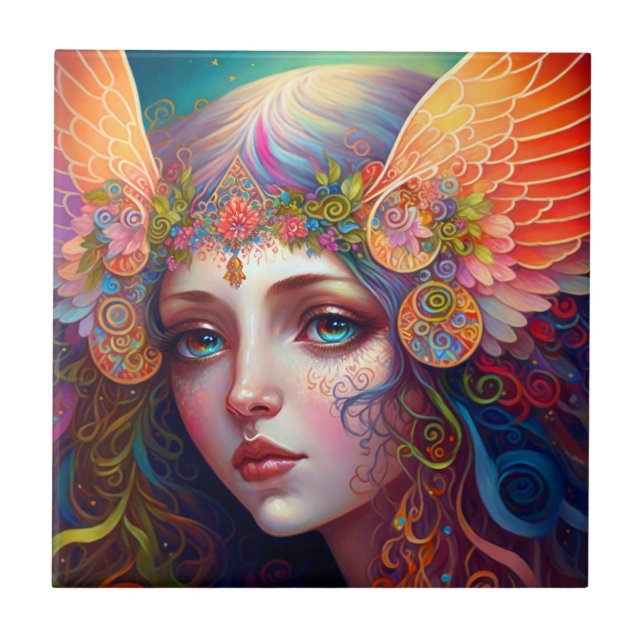 Rainbow Goddess Fantasy Art Ceramic Tile (Front)