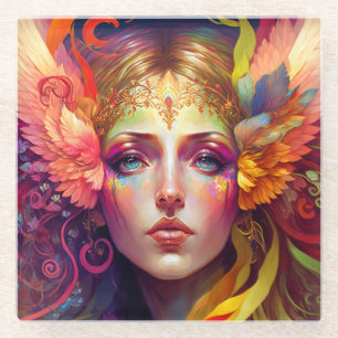 Rainbow Goddess Fantasy Art Glass Coaster