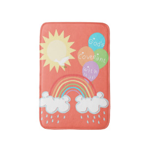 Rainbow God's Covenant   Sun Dove Olive Balloons Bath Mat