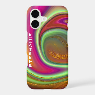 Rainbow Gold Marble Agate Monogram