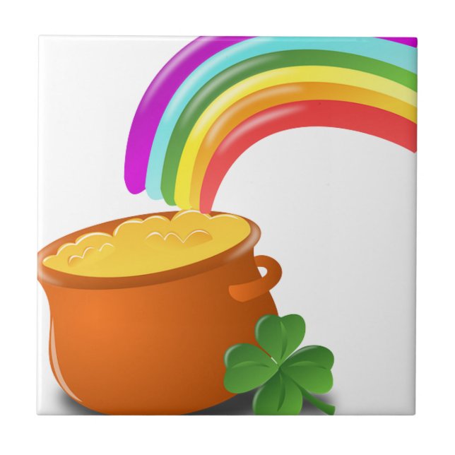 Rainbow Gold Pot Lucky Irish Sky Ireland Colourful Tile (Front)