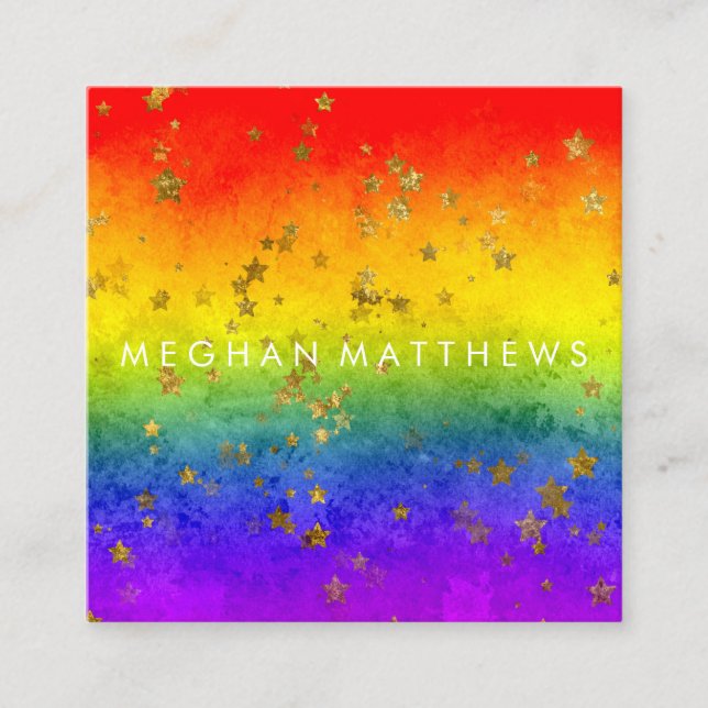 Rainbow  Gold Stars Sparkle Beauty Stylist  Makeup Square Business Card (Front)