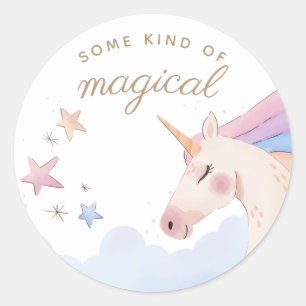 Rainbow Gold Watercolor Unicorn Birthday Party   Classic Round Sticker