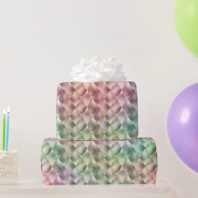 Rainbow Golden Mermaid Scales Pattern Holiday Wrapping Paper (Party Gifts)