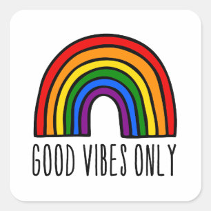 Rainbow good vibes only square sticker