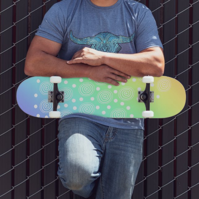 Rainbow Gradient Circles and Dots Skateboard (Outdoor 3)