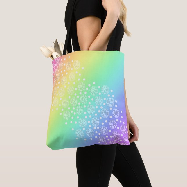 Rainbow Gradient Circles and Dots Tote Bag (Close Up)