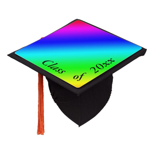 Rainbow Gradient Class of 2025 - Customize Year Graduation Cap Topper (Angled)