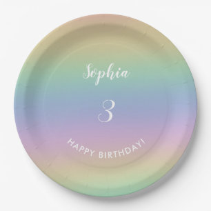 Rainbow Gradient Colourful Pastel Kids Birthday Paper Plate