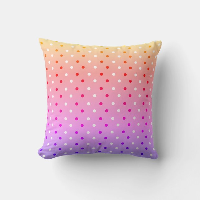 Rainbow Gradient Ditsy Polka Dot Throw Pillow (Front)