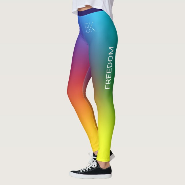 Rainbow Gradient, Freedom, Monogram Personalized Leggings (Left)