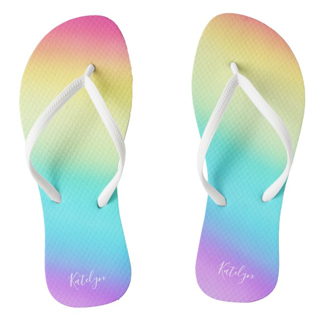 Rainbow Gradient Gay Pride Parade Chic Monogram Flip Flops (Footbed)
