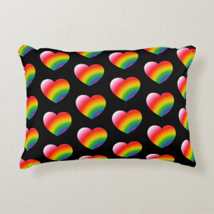 Rainbow Gradient Hearts Pattern Accent Pillow