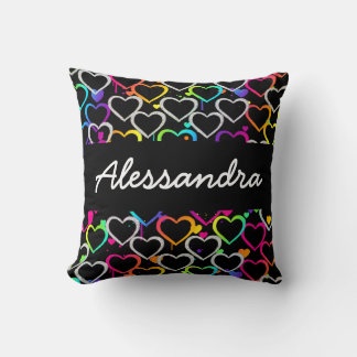 Rainbow Gradient Hearts Pillow Glitter Girls Teens