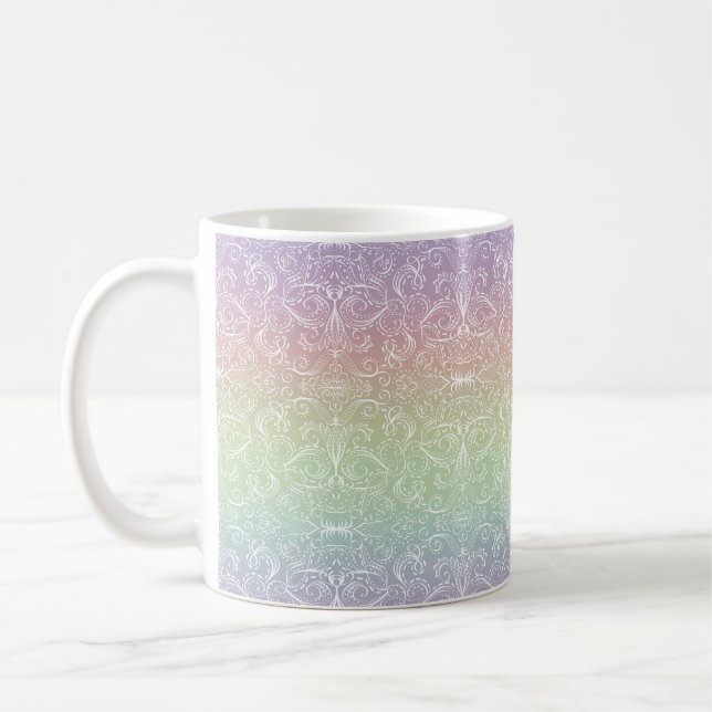 Rainbow Gradient Lace Pattern Fabric Coffee Mug (Left)