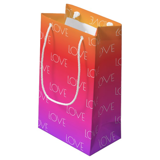 Rainbow Gradient Love Custom Text Small Gift Bag (Back Angled)