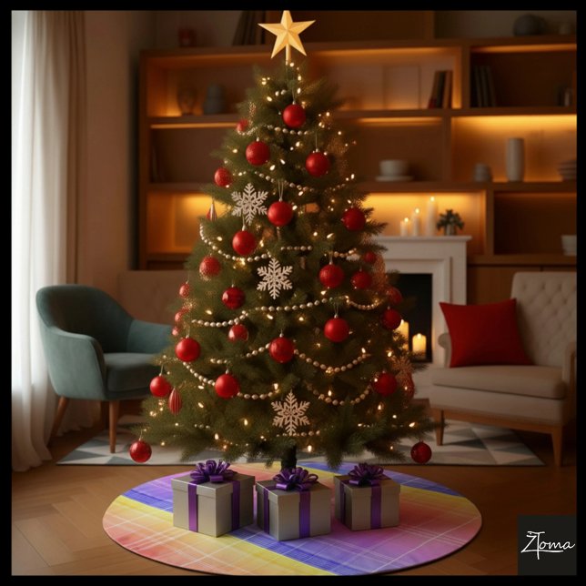 Rainbow Gradient Modern Plaid Tartan Pattern Brushed Polyester Tree Skirt (Creator Uploaded)