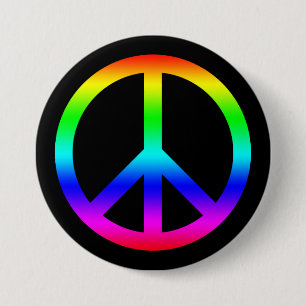 Rainbow Gradient Peace Symbol Sign On Black 3 Inch Round Button